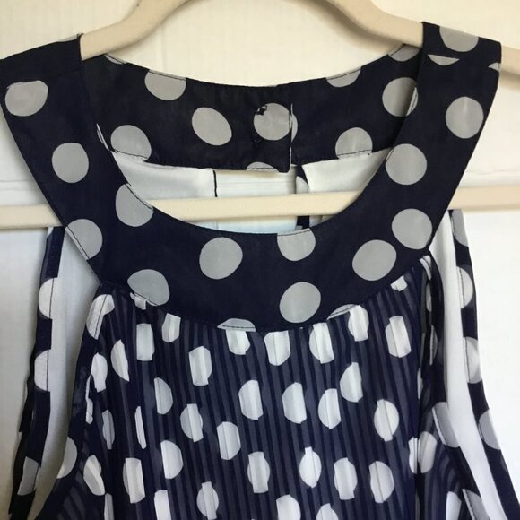 Jonathan Martin Blouse Racerback Mini Pleat Polka Dot Blue and White Women Sz XL - Picture 3 of 5